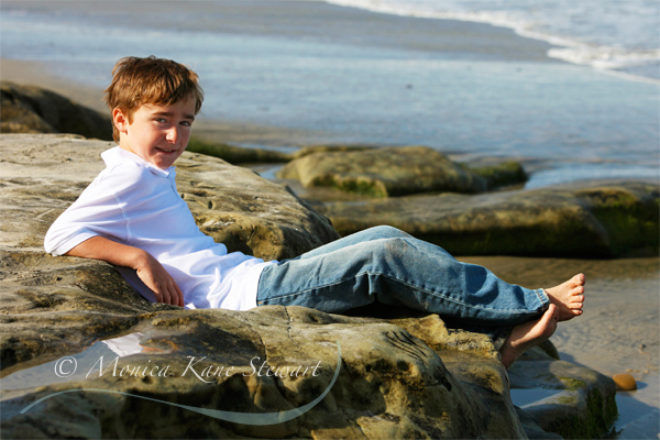 15th Street Photography: children's portrait on beach rocks, Del Mar, california