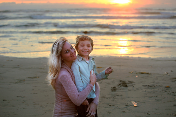 mother and son at sunset